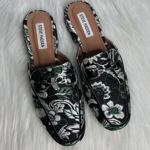 Steve Madden Chess Green Brocade Fabric Mules